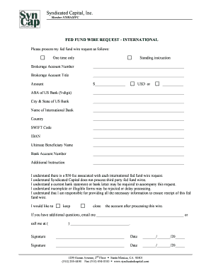 Fed Fund Wire Request Form