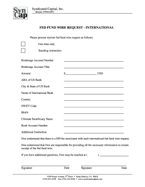 Fed Fund Wire Request Form