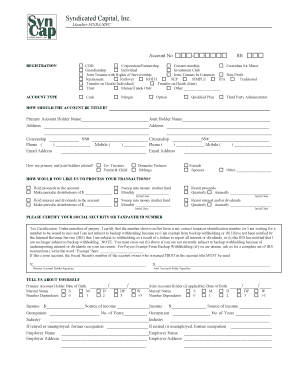 Syndicated Capital New Account Agreement