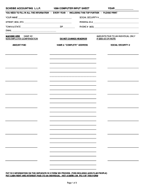 1099 Computer Input Sheet