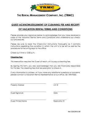 Guest Acknowledgement of Cleaning Fee and Vacation Rental Terms