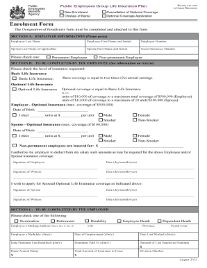 Public Employees Group Life Insurance Enrolment Form