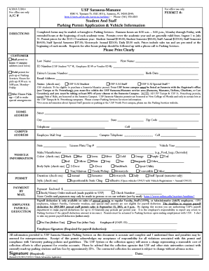 USF Sarasota-Manatee Parking Permit Application