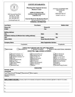 Sarasota County Contractor License Application