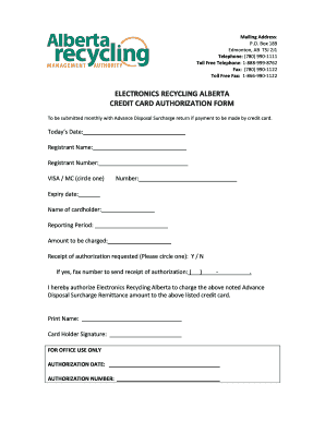 Electronics Recycling Alberta Credit Card Authorization Form