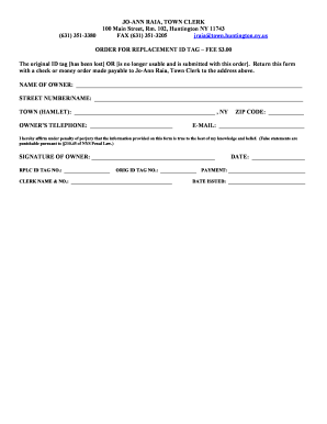 Order for Replacement ID Tag