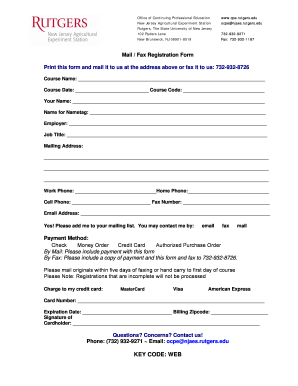 Rutgers Mail Fax Registration Form