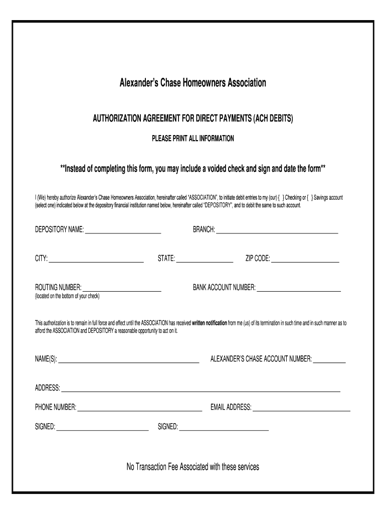 Fillable Online Alexanders Chase Homeowners Association Fax Email Print