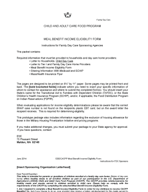 CACFP Meal Benefit Income Eligibility Form