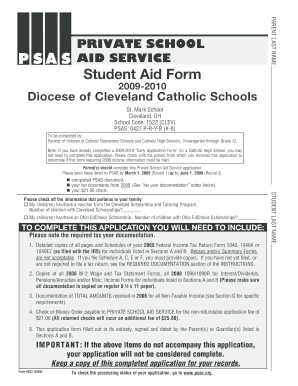 Private School Aid Service Student Aid Form