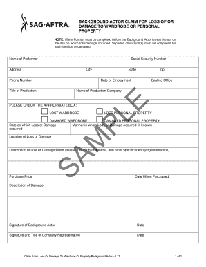 Background Actor Claim Form