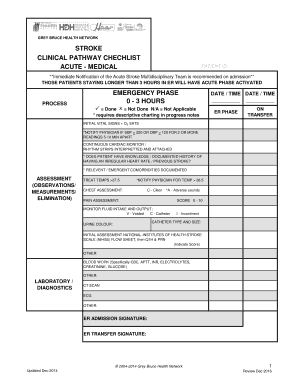 Grey Bruce Health Network Stroke Clinical Pathway Checklist