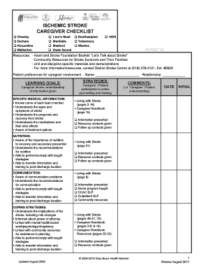 Ischemic Stroke Caregiver Checklist