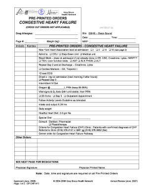 Congestive Heart Failure Pre-Printed Orders