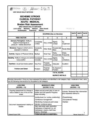 Braden Risk Assessment Form