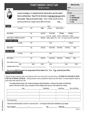 Student Emergency Contact Card