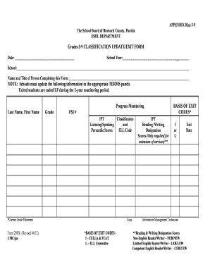 ESOL Department Classification Update/Exit Form