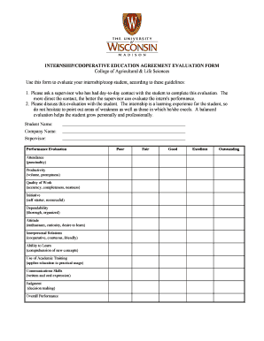 Internship Cooperative Education Agreement Evaluation Form