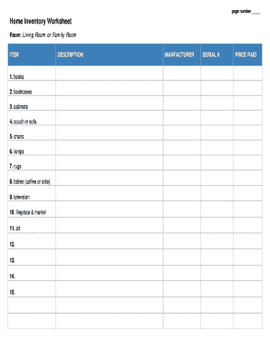 4th step inventory worksheet - Home Inventory Worksheet