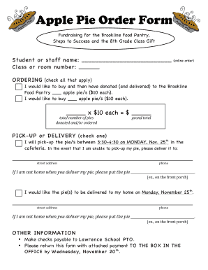 Fillable Online lawrenceschoolbrookline Apple pies order form ...
