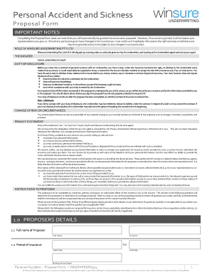Personal Accident and Sickness Proposal Form