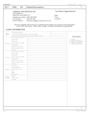 2011 US Tax Return Organizer
