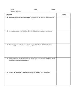 Molarity Problems Worksheet