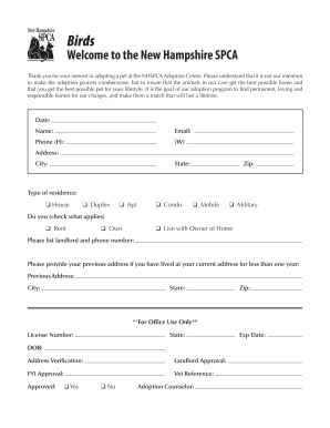 New Hampshire SPCA Pet Adoption Application