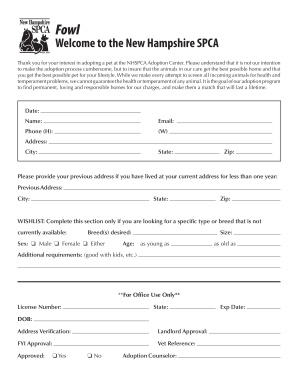 New Hampshire SPCA Pet Adoption Form