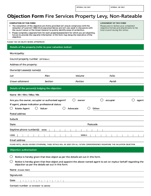 Fire Services Property Levy Objection Form
