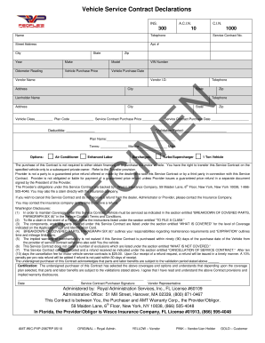 Vehicle Service Contract Declarations
