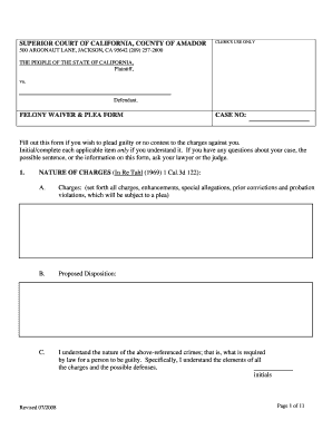California Felony Waiver and Plea Form