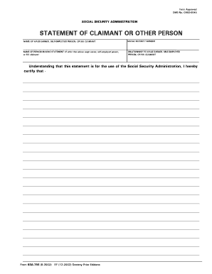 Social Security Administration Statement of Claimant