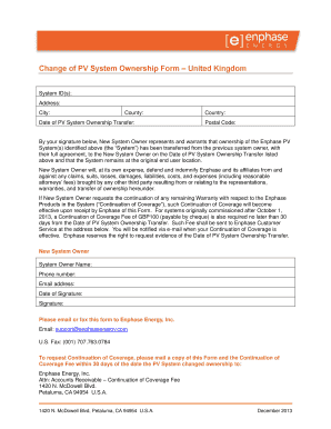 PV System Ownership Transfer Form - UK