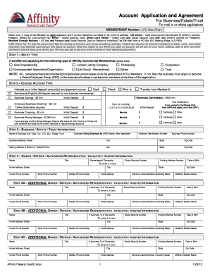 Affinity Federal Credit Union Business Account Application