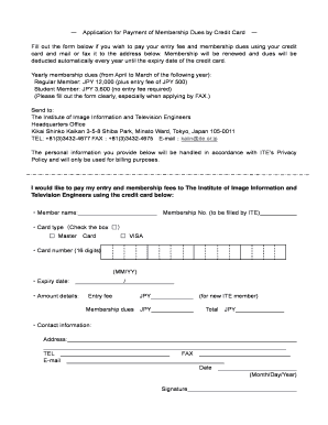 Application for Payment of Membership Dues by Credit Card