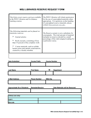 WSU Libraries Reserve Request Form