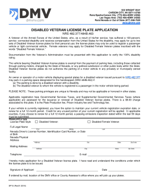 Disabled Veteran License Plate Application