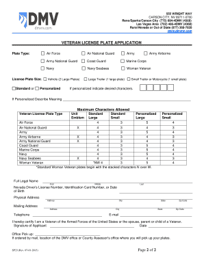 Nevada Veteran License Plate Application