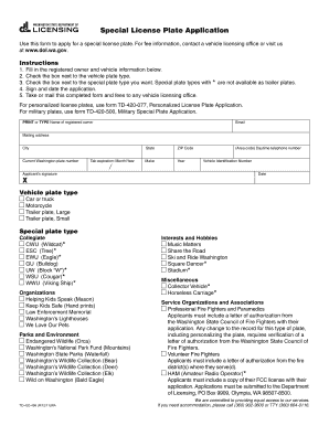 Washington Special License Plate Application
