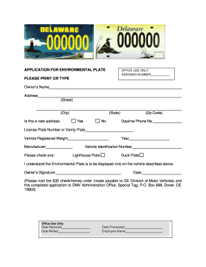 Delaware Environmental License Plate Application