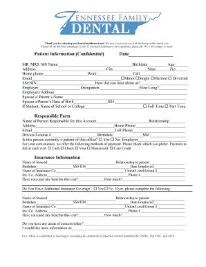 Tennessee Family Dental Patient Information Form