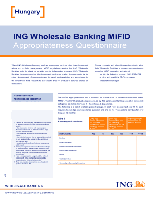 ING Wholesale Banking MiFID Appropriateness Questionnaire