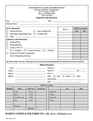 Colorado Workers' Compensation Request for Services