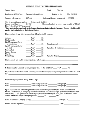 Student Field Trip Permission Form