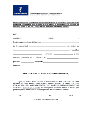 Declaración jurada de excedencia por cuidado de familiares