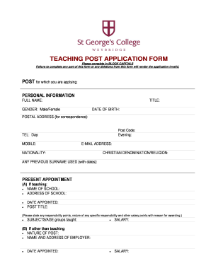 Teaching Post Application Form