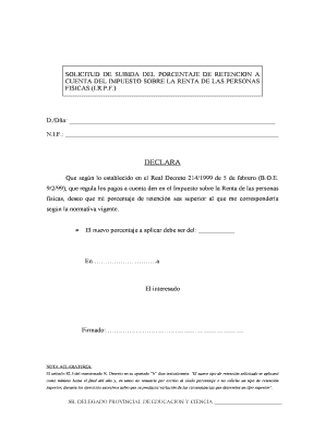 Solicitud de Subida del Porcentaje de Retención a Cuenta del IRPF