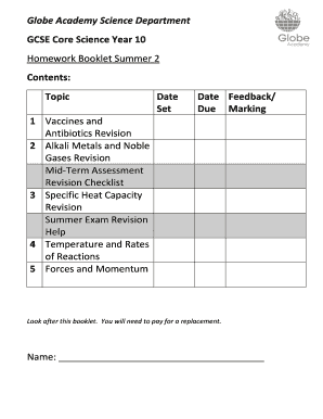 GCSE Core Science Homework Booklet