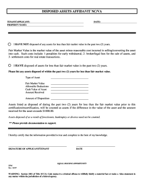 Disposed Assets Affidavit NC/VA